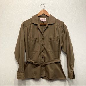Vintage brown utility button up shirt with belt